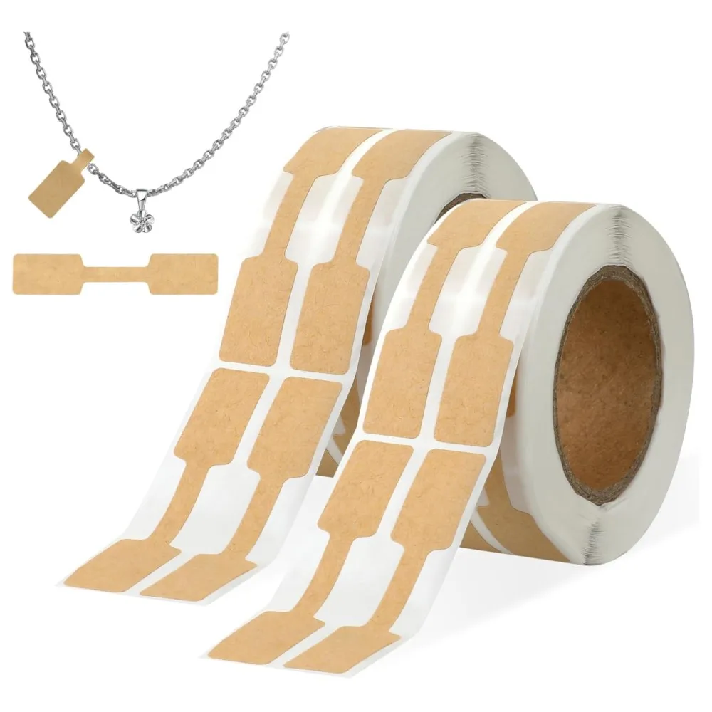500/1000 Stück tragbare Schmuck-Preisschild, braun, selbstklebende Langhantelaufkleber, DIY-Halskette, Werkzeug, Ring, Armband, Aussteller, Verpackung