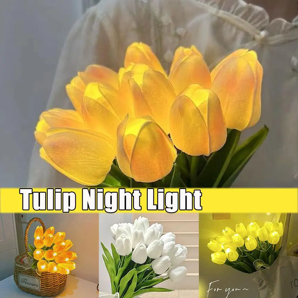 

LED Tulip Night Lamp, Simulated Flower Bouquet Imitation Decoration 5/10Tulips, Atmosphere La Lamp, Household O8M9