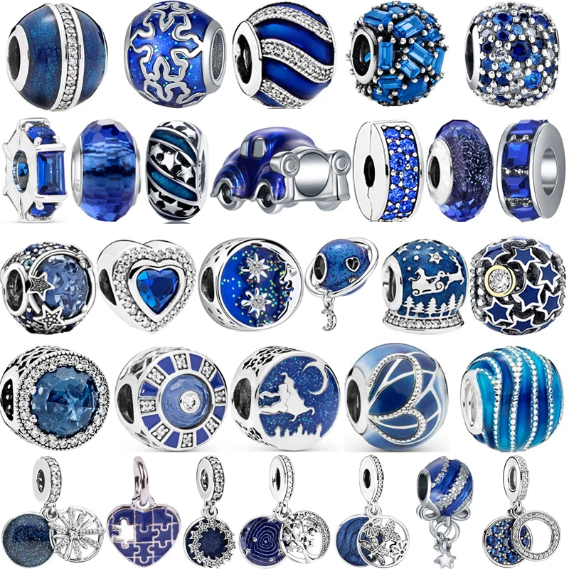 

Newest Blue Stars Car Love Zircon Glass Beads Pendants Fit Original Pandora Silver Color Charms Bracelets Necklace Jewelry Gifts