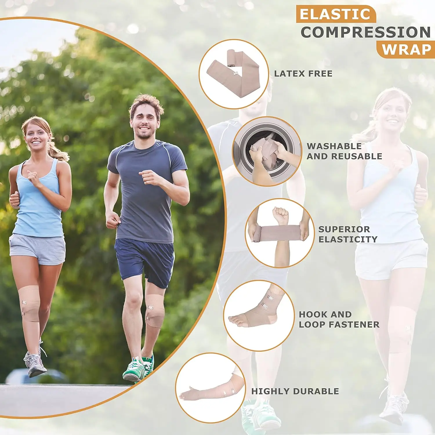 탄성 붕대 랩, 프리미엄 압축 붕대 롤, 4 팩, 10 여분 클립, 각 크기 2 롤 (4 인치, 3 인치 x 5 피트)