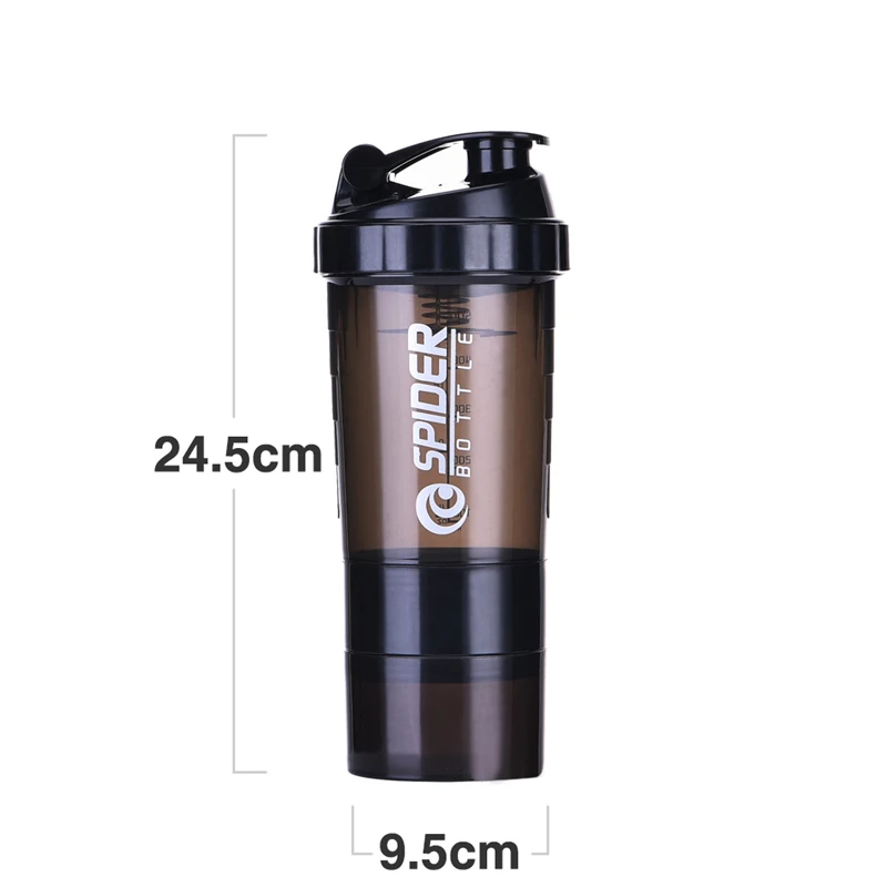 Sports water bottle protein bottle shaker bottle shaking cup protein shaker cup 500ml Portable protein powder shaker bottle high capacity drinking container with powder case plastic blender sports water cup