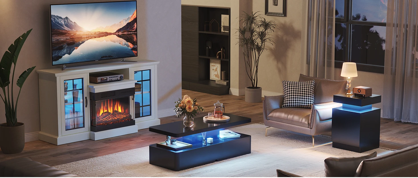 Description Picture 2 of itemNightstand Set of 2 with LED Lights,Night Stand with Storage Cabinet for Bedroom,Bedside Table with LED, Black