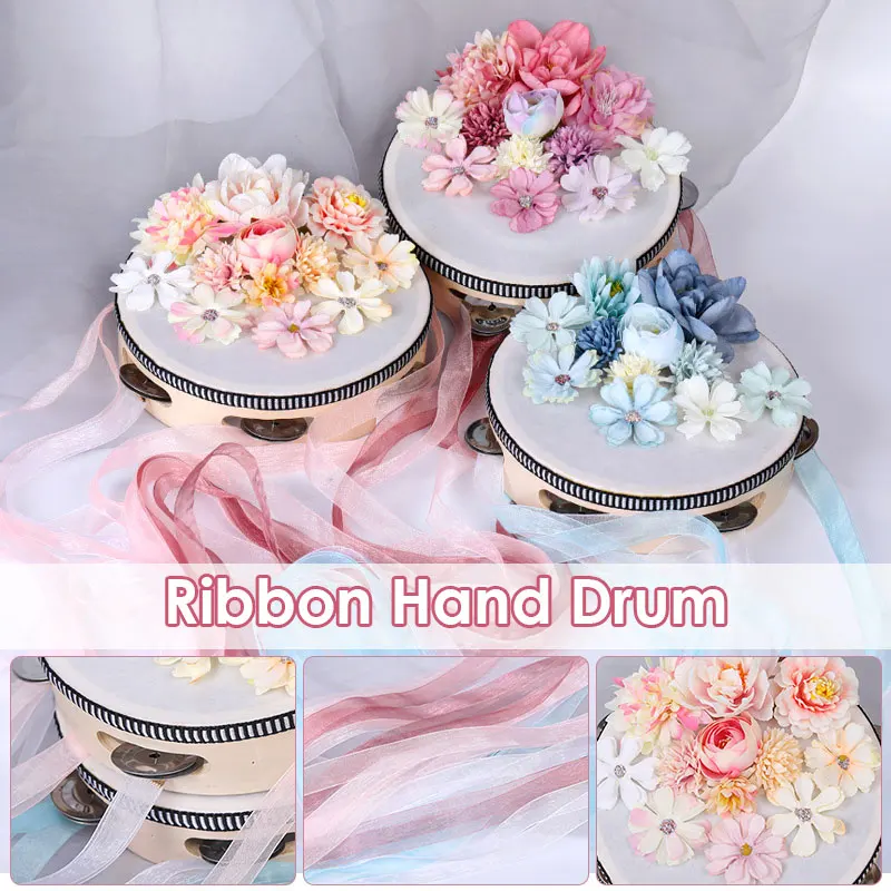 

Ribbon Hand Drum Chinese Style Traditional Dance Flowers Decor Ethnic Stage Performance Props