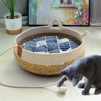 Lit tissé quatre saisons pour chat, rembourrage amovible, maison de couchage, sol à gratter, en rotin, résistant à l'usure, lavable, fournitures pour animaux de compagnie 5