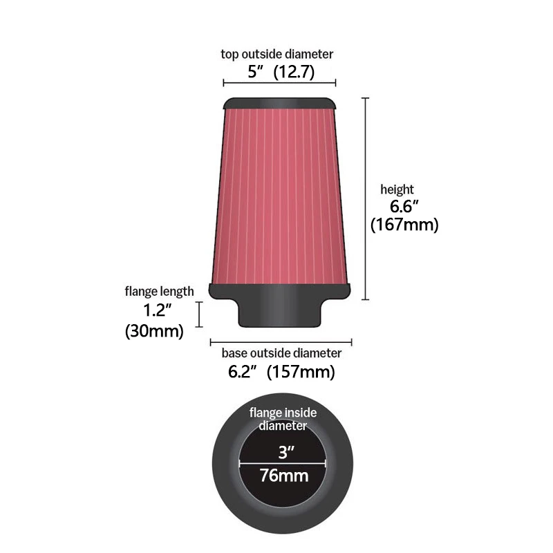 Air Filters Car Filter 76mm/3inches Car Universal K&N Performance Cold Air Filter Tall Round Tapered Intake Induction Kit Element