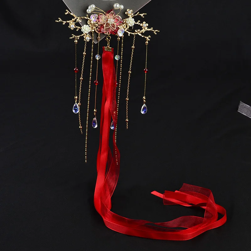 Handmade Simple Long Tassel Hairpin Rhinestone Headwear Women Bride Hair Ornaments Jewelry for Chinese Hanfu Cosplay Costume