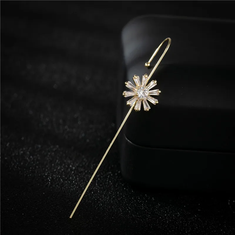 Cubic Zirconia Leaves Ear Clip Flower Earrings for Bridesmaid