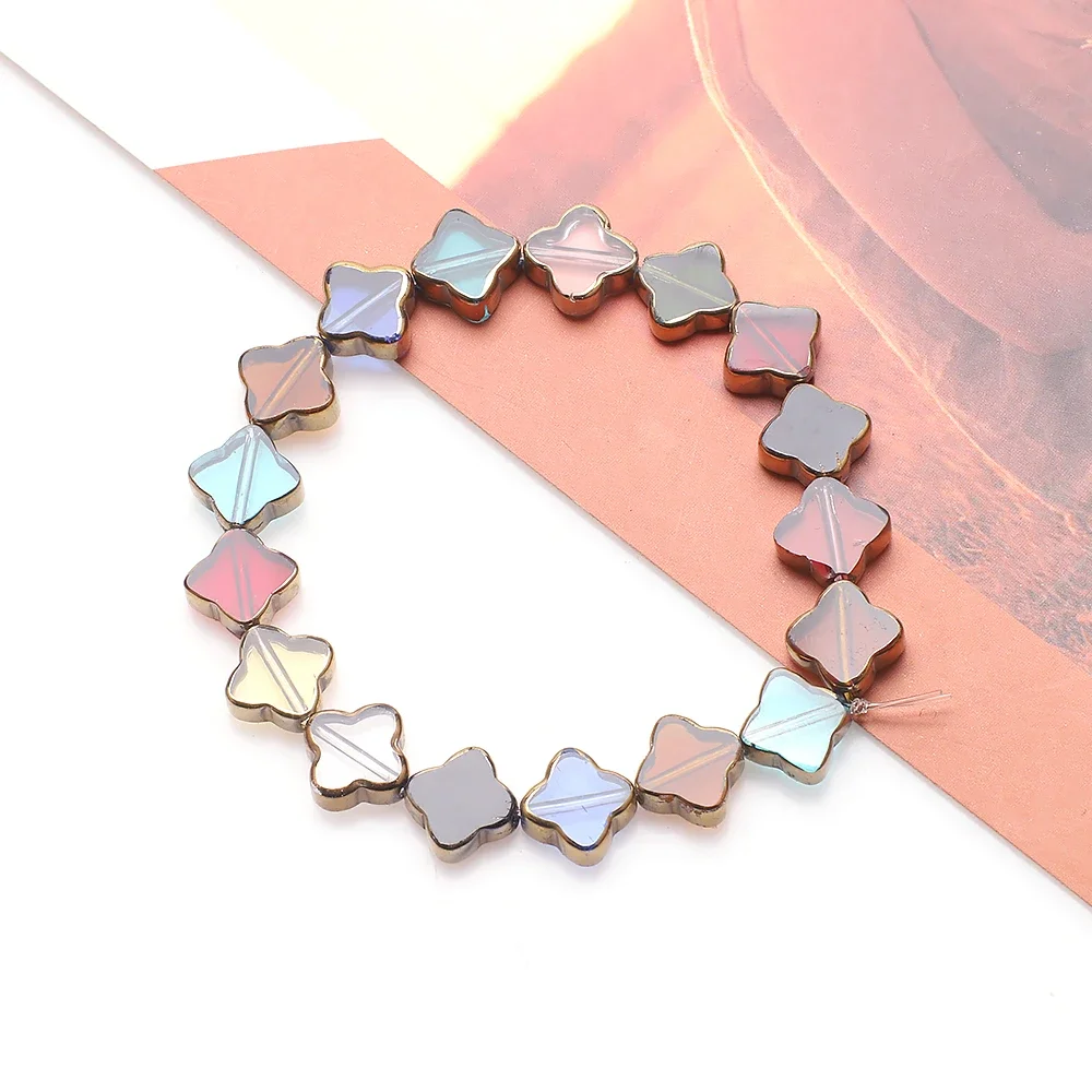 28Pcs 10mm 광택 크리스탈 유리 십자가 모양 플랫 비즈 DIY 공예용 루즈 스페이서 쥬얼리 제작 의류 액세서리 바느질 용품