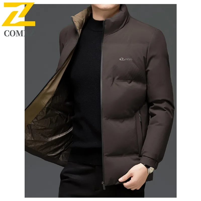 Men's Work Jacket Short Padded Jacket for Senior  Minimalist Stand Collar Thermal Coat with All-Match Design for Urban Winter