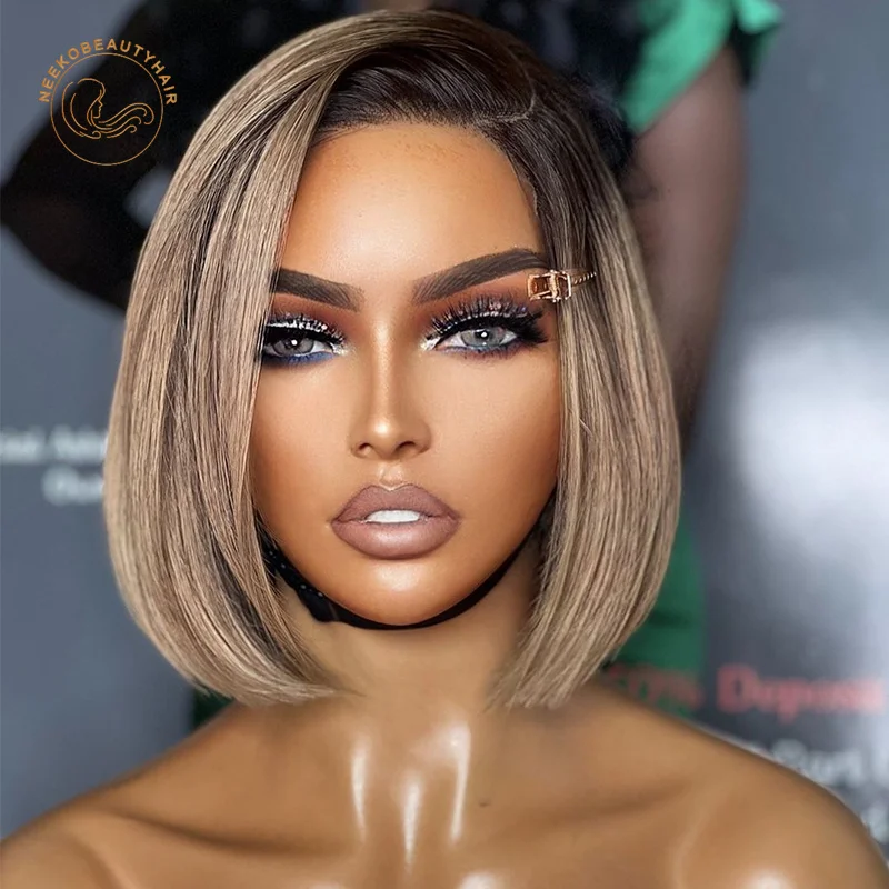 Ash Blonde Ombre Lace Front Wig Honey Blonde Transparent  display picture 1