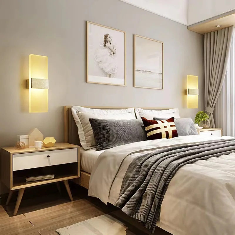 Modern4/6/12W LED 아크릴 벽 램프, AC90-260V 길고 따뜻한 흰색 침구 거실 실내 벽 램프, 침실 모던 심플