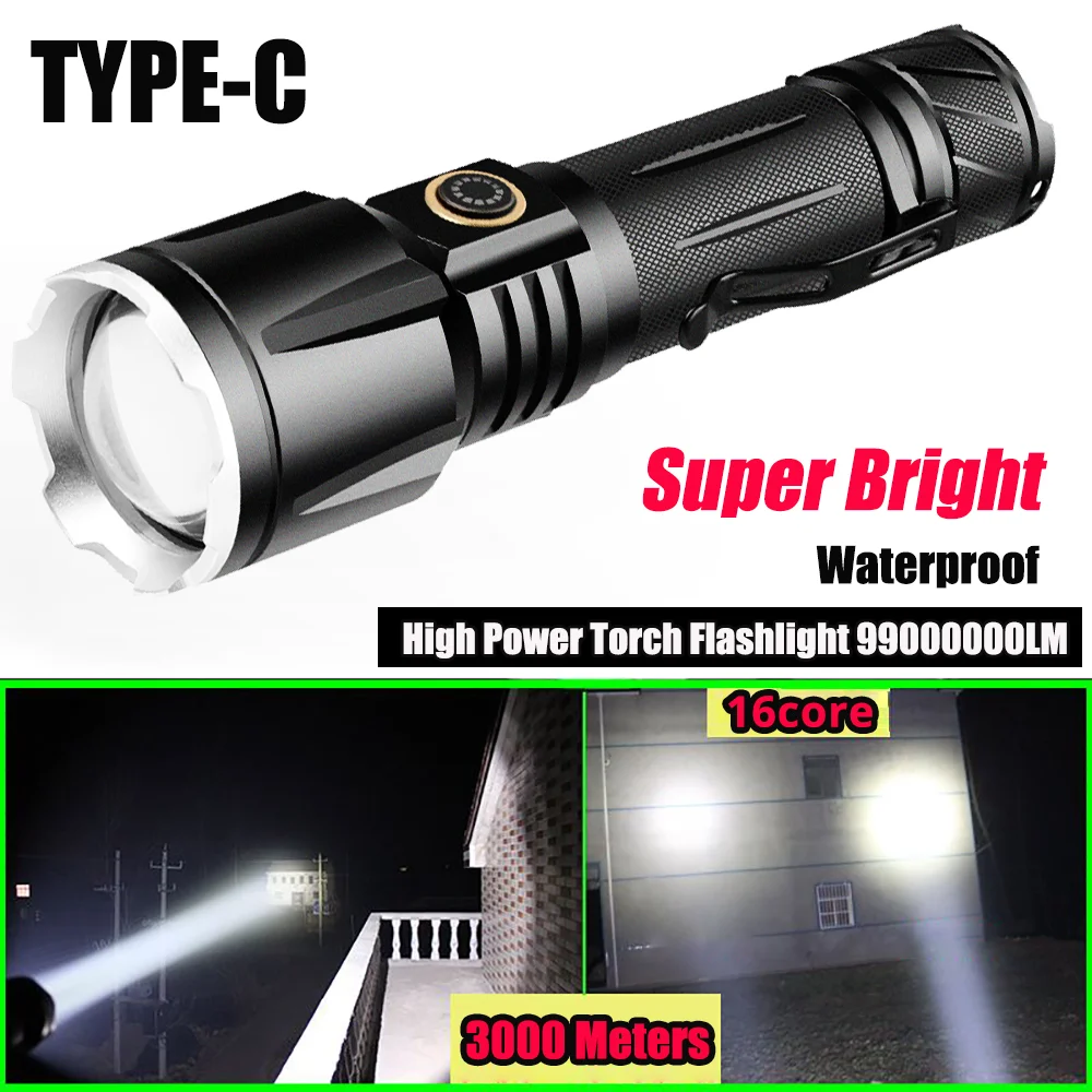 99000000LM torcia a LED più potente 8000 watt USB ricaricabile Shot Long  Torch Light torcia ad alta potenza lanterna tattica