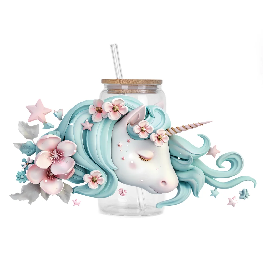 Unicorn series Easy peel waterproof DIY Decals 3D transfers uvdtf crystal stickers 16oz uv dtf cup wraps for Glasses