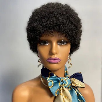 DreamDiana Short African curly Pixie Cut Wig Natural Curly Wigs Malaysian Human Hair Wigs Machine Made