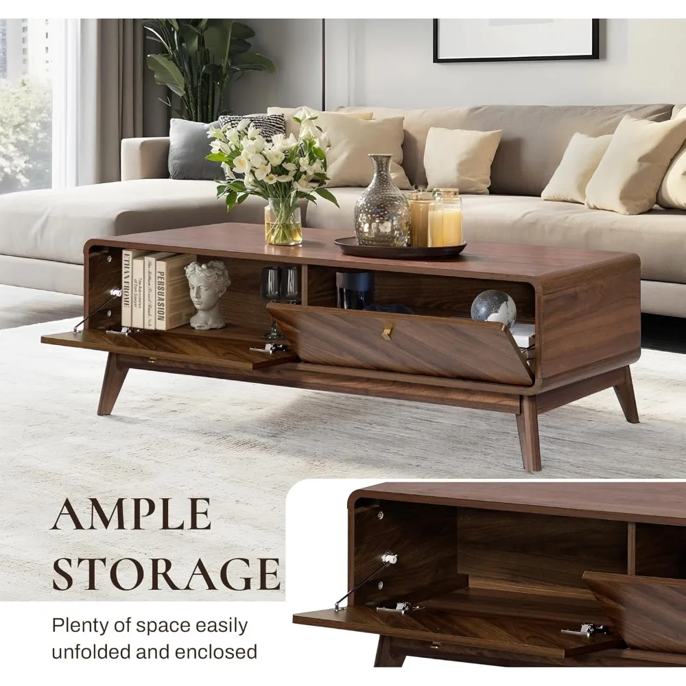 Coffee Table with Storage, 47" Mid Century Modern Coffee Table, Live Edge Coffee Tables for Living Room, Wooden Center Table 4