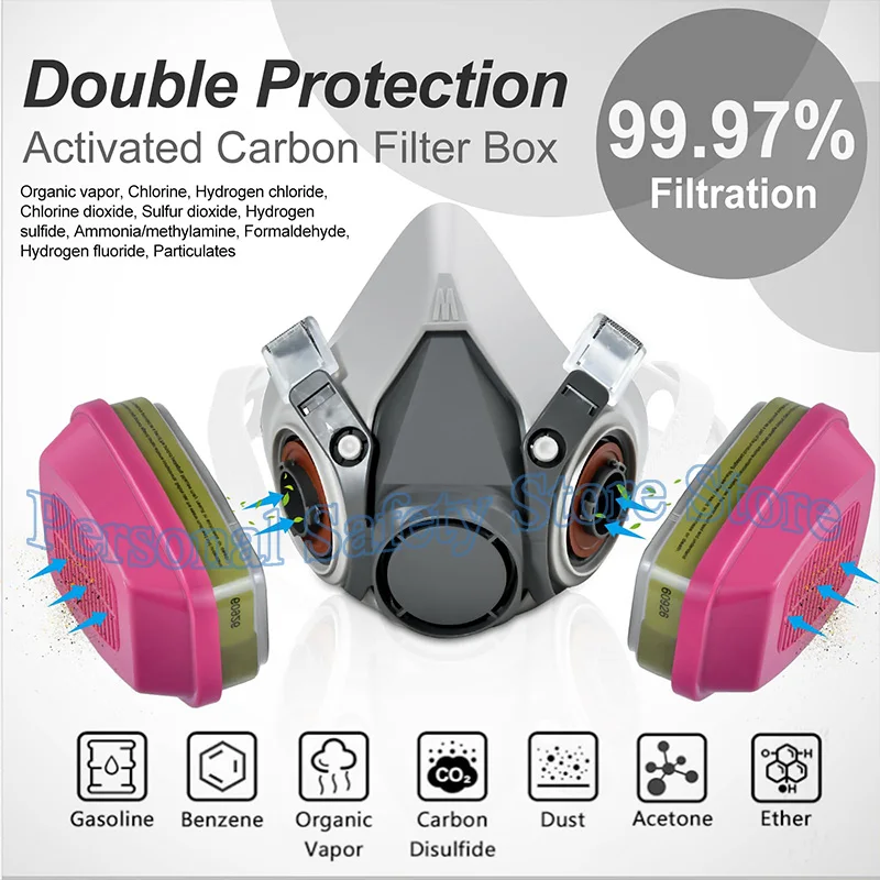 6200 Dust Gas Respirator Half Face Dust Mask with 60921/60923/60926 Filters For Painting Spraying Organic Vapor Chemical