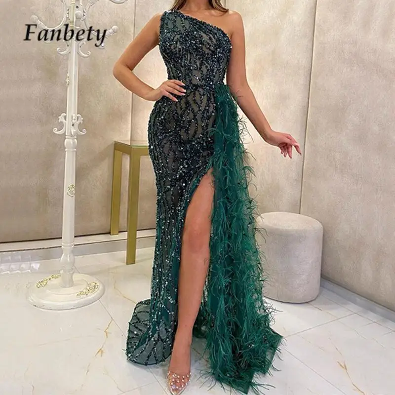 

2024 Sexy Ladies Feather Split Party Dress Fashion Slant Neck O Shoulder Slim Fit Maxi Dress Elegant Sequin Fairy Princess Dress