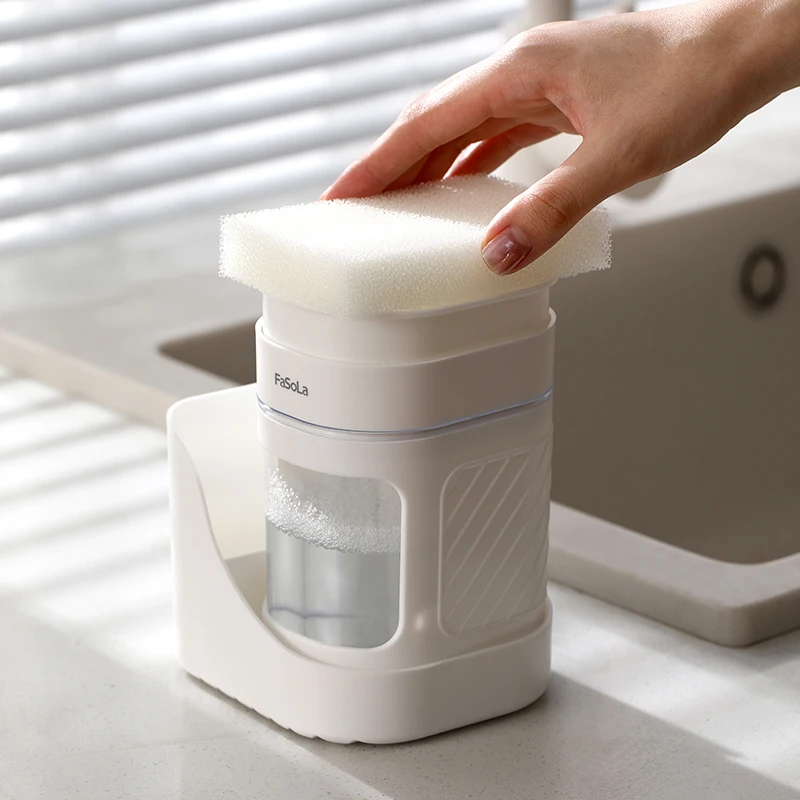 420ml/14oz Dishwashing Soap Pump Dispenser for Countertop Sponge Included Dish Soap Dispenser and Sponge Holder for Kitchen Sink soap dispenser