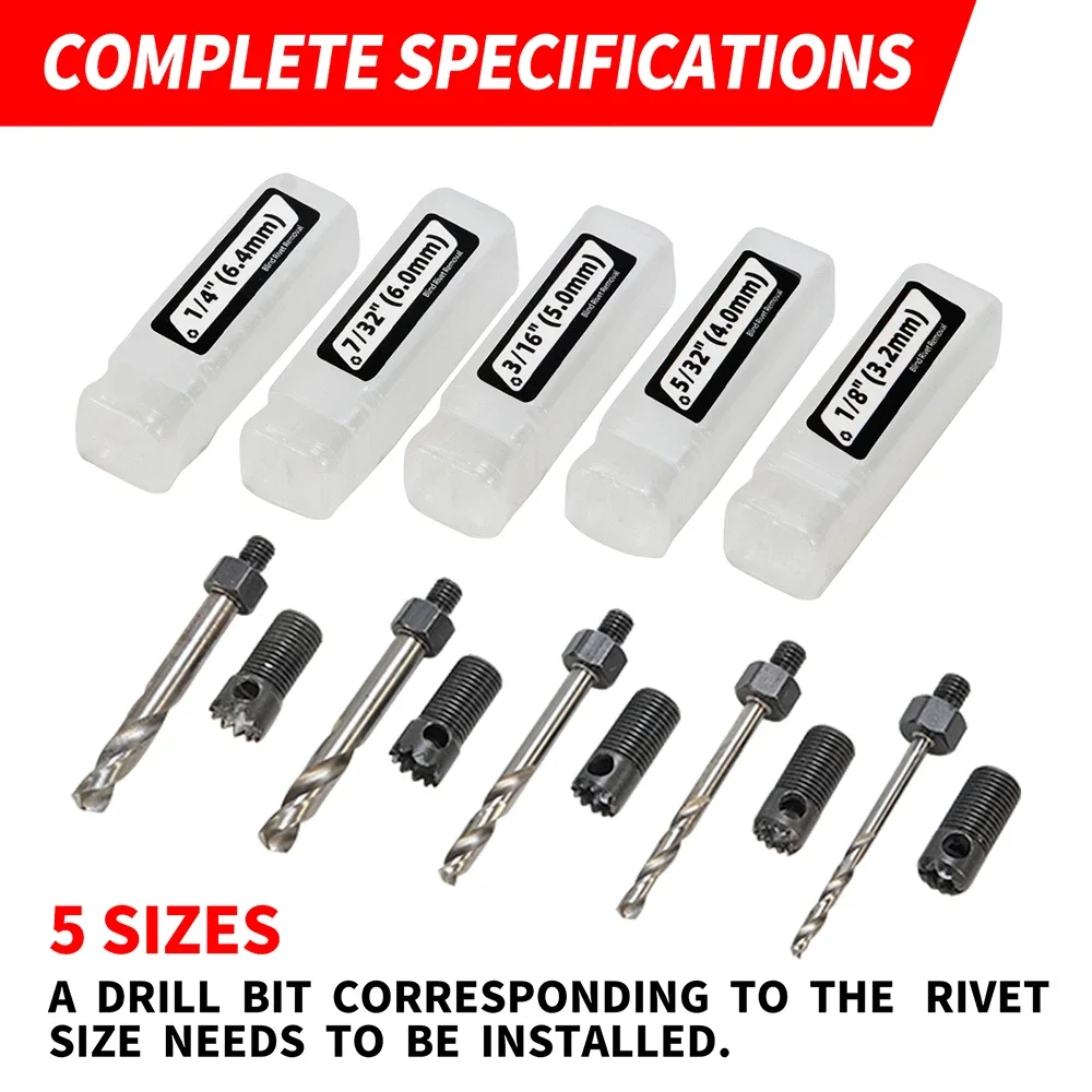 HIFESON Blind Rivets Drill Remover Rivet Removal Tool 1/4 Electric Drill Adapter Rivets Puller for 3.2mm 4.0mm 5.0mm 6.0mm 6.4mm 5