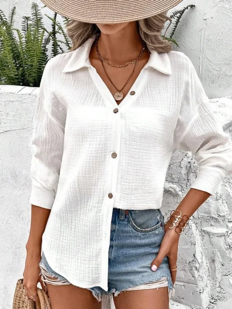 

Fashion Solid Womens Tops Autumn Loose Casual Long-sleeved Shirt Womens Coat