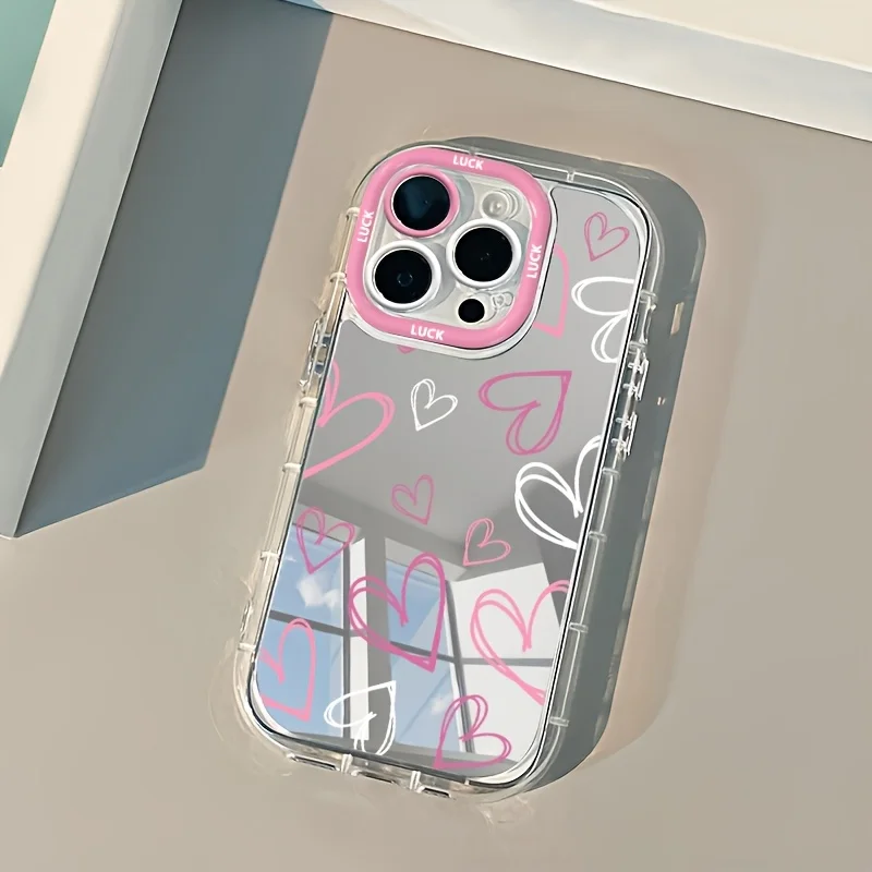 Minimalist Pink Heart Mirror Design Phone Case