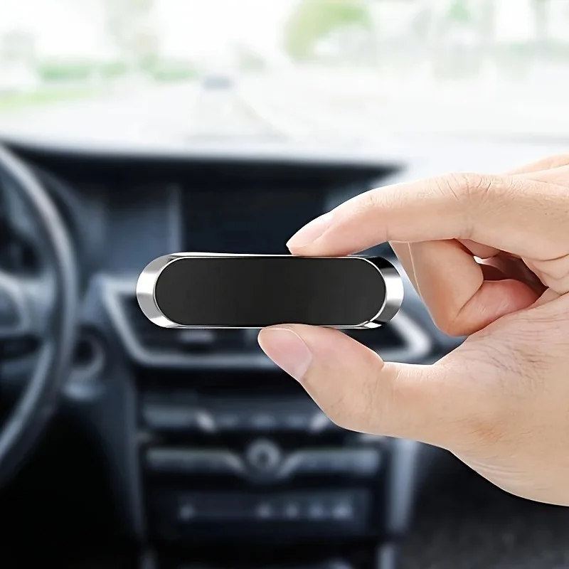 Universal Compact Magnetic Car Phone Mount - Self-Adhesive Aluminum Dashboard Holder with Strong Magnet for Secure Auto Navigation
