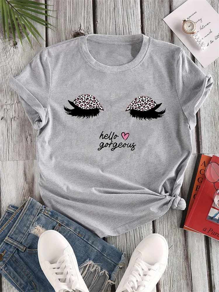 

Sexy Pupil Print Round Neck T-Shirt 2024 Summer Fashion Short-Sleeved Casual Top Nightclub Breathable Women's Hot Models T-Shirt