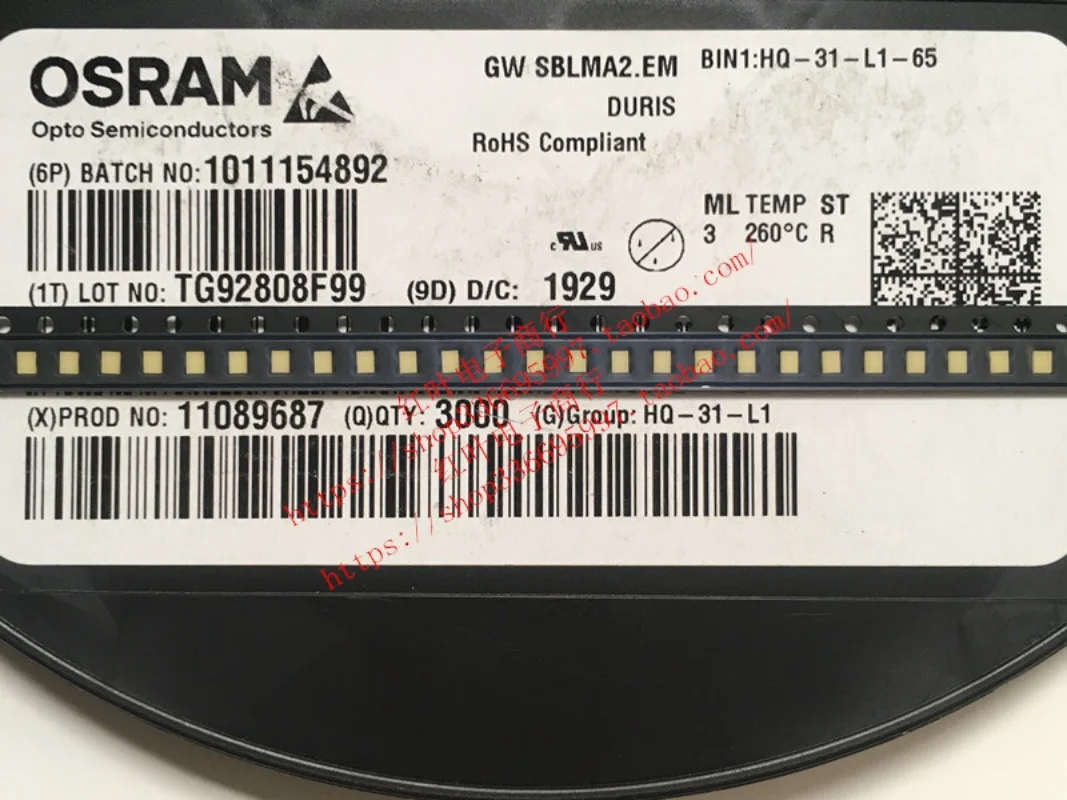 OSRAM 고출력 2016 화이트 6500K 휴대폰 플래시 LED 비즈, GWSBLMA2.EM, 0.5W, 100 개