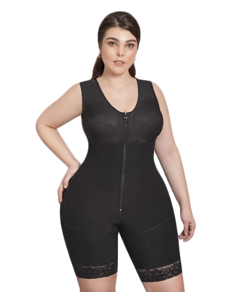 Women's Bodysuit With Zipper Wrap Chest Full Body Shape Wide Shoulder Strap FajasWomen-buttlift Shapewear Women