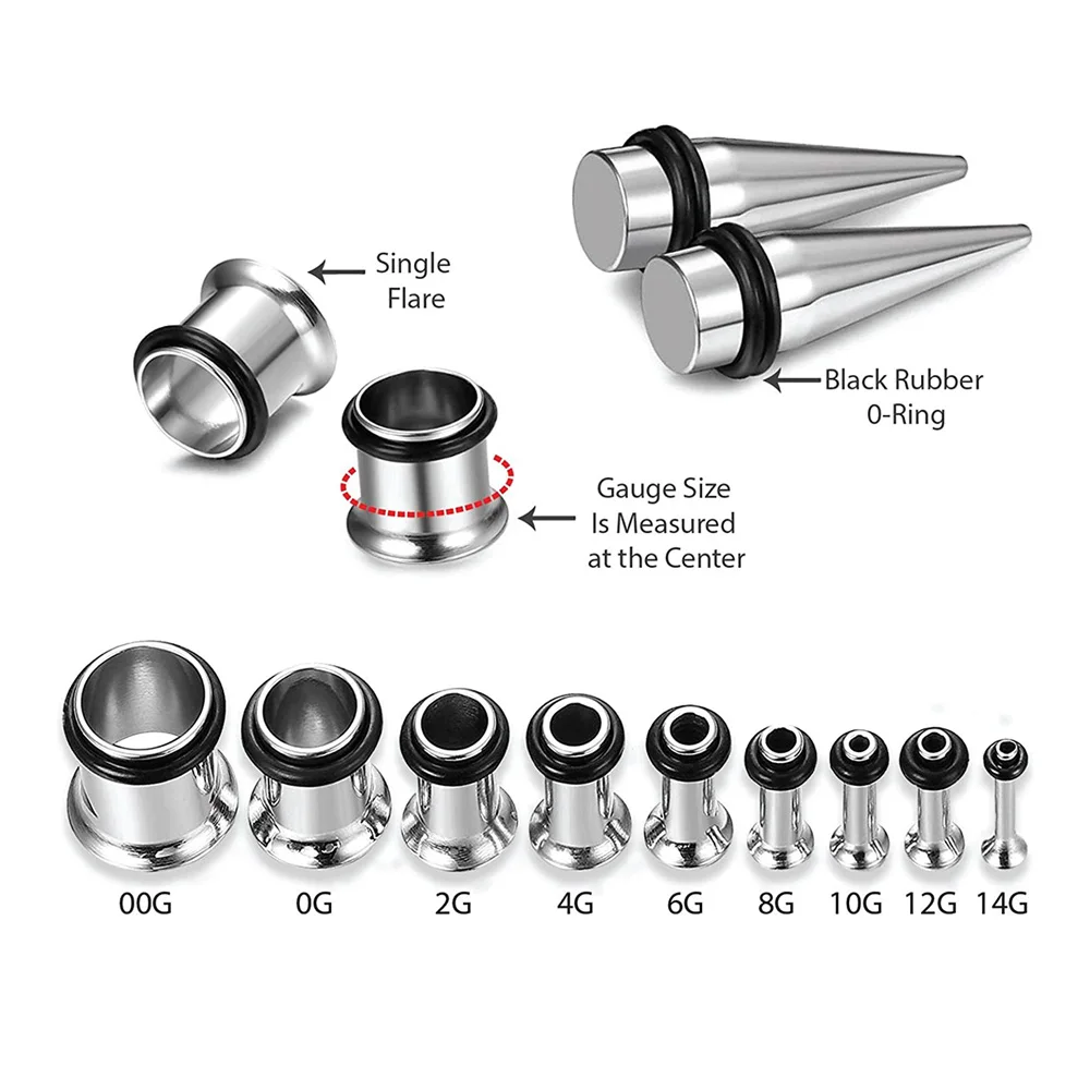 14G-00G 36Pcs Ear Gauges Stretching Kit Tapers Plugs Eyelets Punk