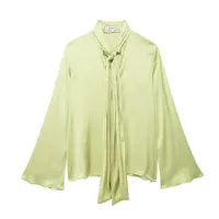 European And American Style Women's Clothing New Fashion Versatile Solid Color Bow Decoration Round Neck Long Sleeved Shirt - Image 2