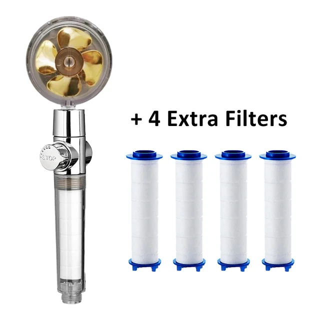 Propeller Shower Head High Pressure Set 360 Rotate With1 Free Water Filter Golden Fan Turbocharge Pure Rainfall Helix Eco Shower G Extra Filter