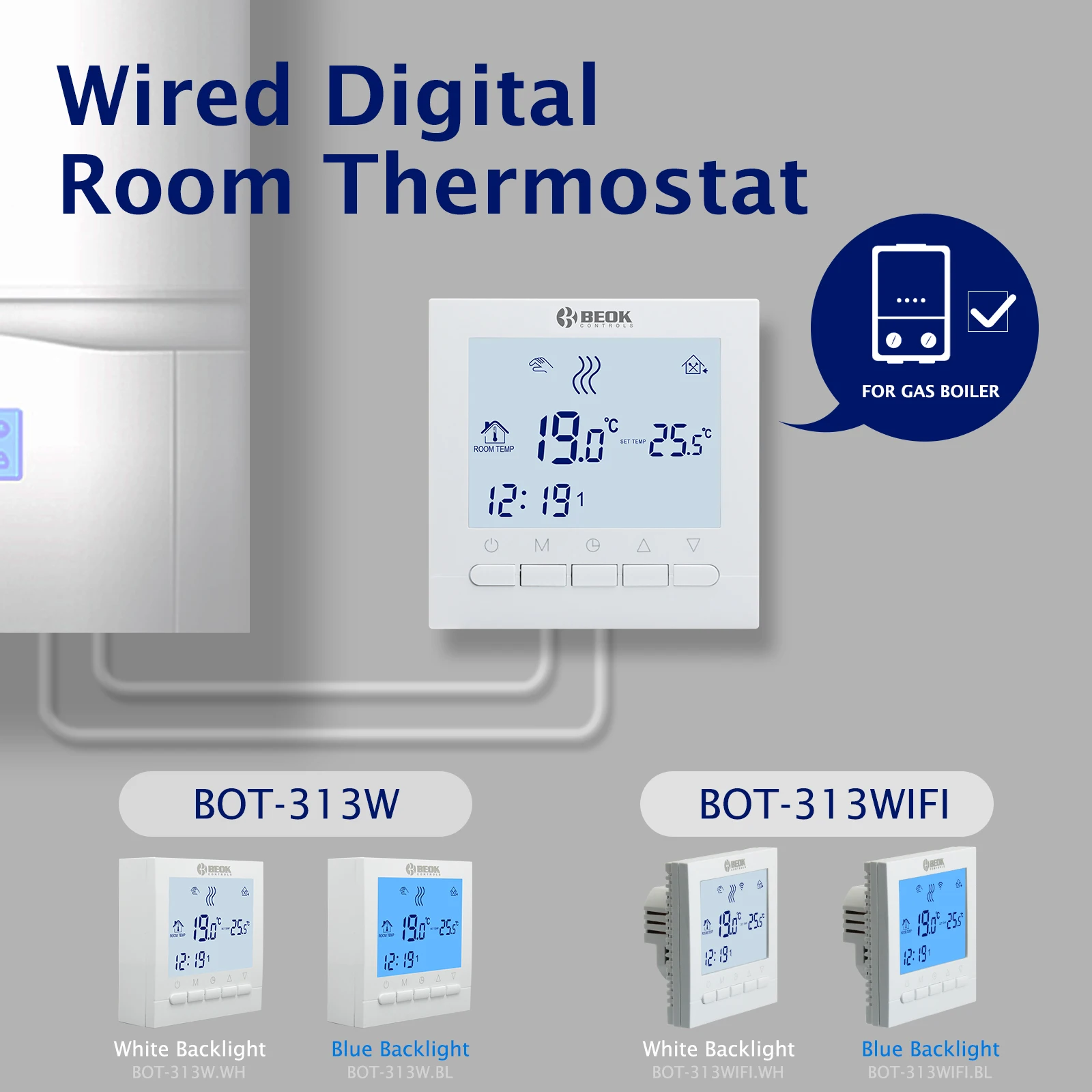 BEOK Room Wall-mounted Wifi / Non-Wifi Thermostat Temperature Controller  for Gas Boilers Heating Weekly Programmable BOT-313 - AliExpress