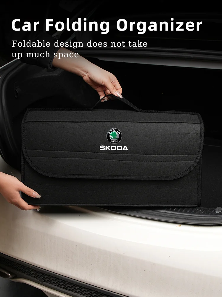 Auto Stamm Lagerung Tasche Filz Verstauen Box Werkzeuge Organizer Zubehör Für Skoda Octavia Superb Schnelle Kodiaq Karoq Fabia Kamiq – Detail 1