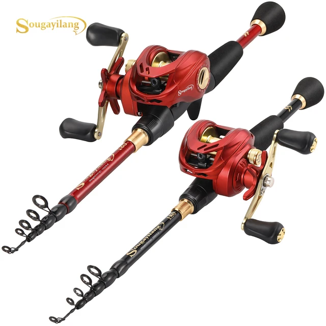 Sougayilang Baitcast Fishing Rod and Reel Combo Set 1.8-2.4m Telescopic Rod  and Metal Spool Fishing Reel for Bass Fishing Pesca - AliExpress