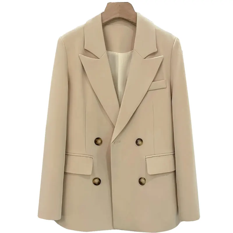 

Casual Woman Beige Blazers and JacketsFashion Double Breasted Female Elegant Outerwears 2024 New Spring Autumn Bleiser Feminino