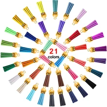 10pcs Keychain Tassels Bulk Leather Tassel Gold Cap Colored Tassel Pendants DIY Keychain Cellphone Straps Jewelry Charms Craft