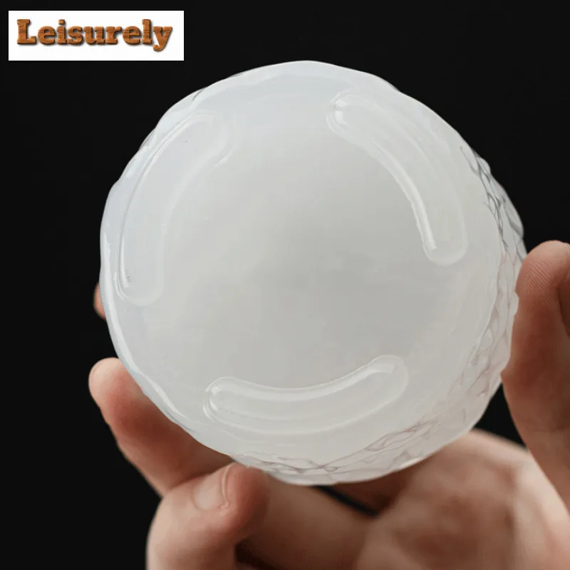 2pc/lot White Jade Glass Teacup Zen Tea Bowl Tea Pair Meditation Cup Jianzhan Master Cups Tea Ceremony Supplies Ornaments Gifts