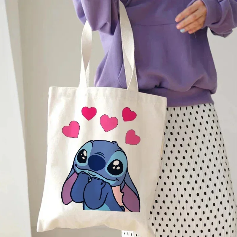 MINISO Stitch Tote Bags for Women Shopping Bag with Handbag Large-capacity Shopper Bag Casual Lady Students Tote Bag for Girls 5