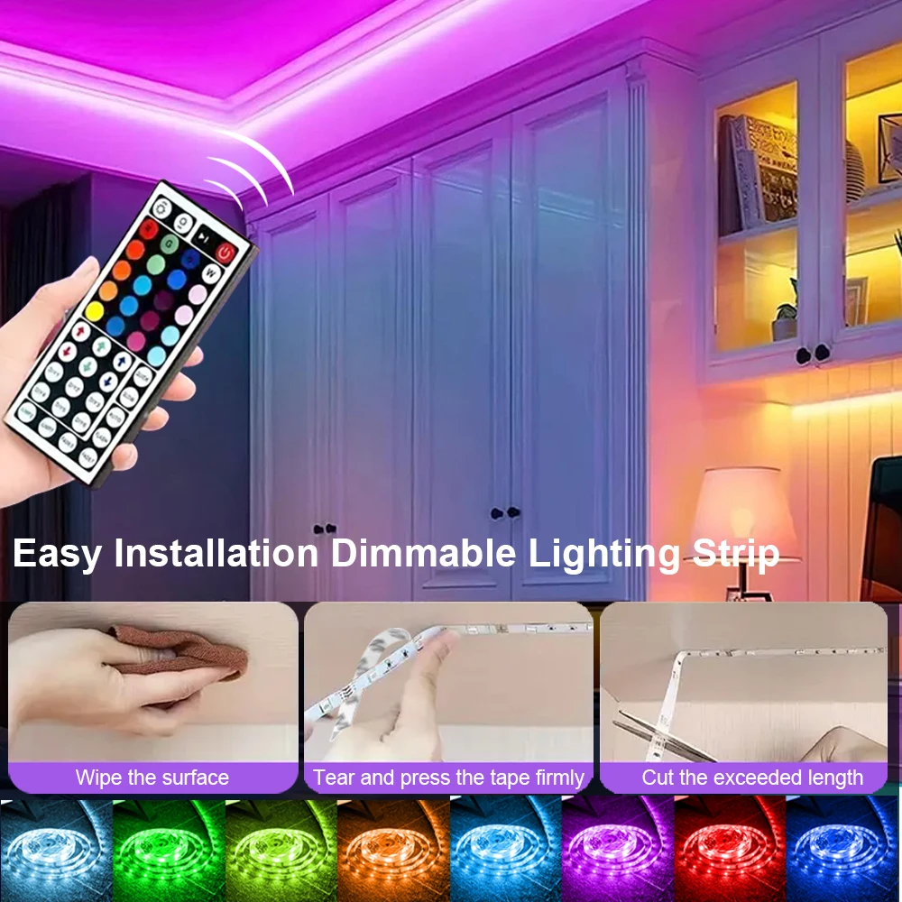 LED Strip Lights RGB 5050 LED Strips Remote Controller Color Changing Tape Light DC 12V Per Meter For Bedroom Room Kitchen Bar 3