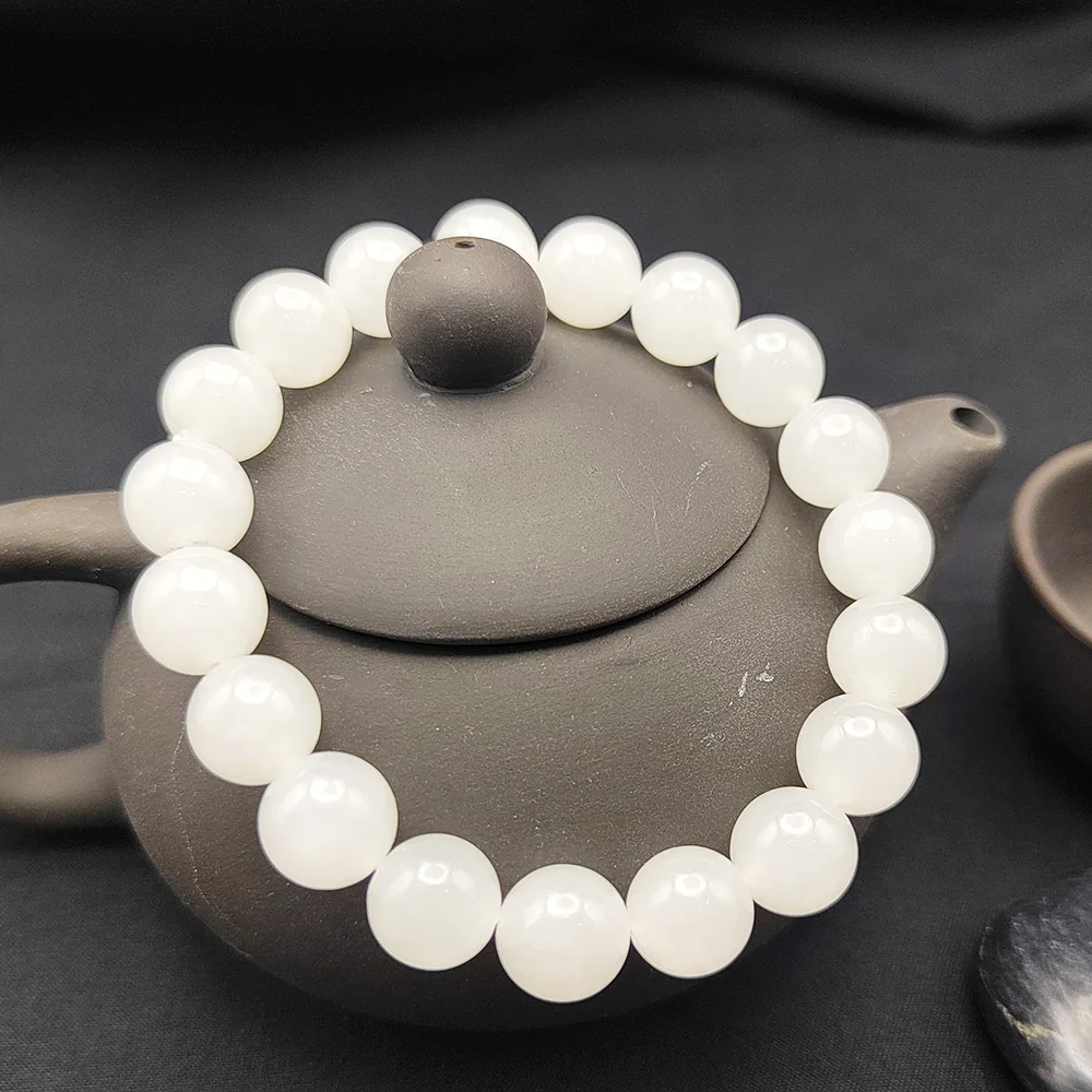 

Натуральный белый нефритовый браслет Hetian, настоящий Нефритовый камень Hotan 8 мм 10 мм, круглые бусины, Аутентичные драгоценные камни для женщин