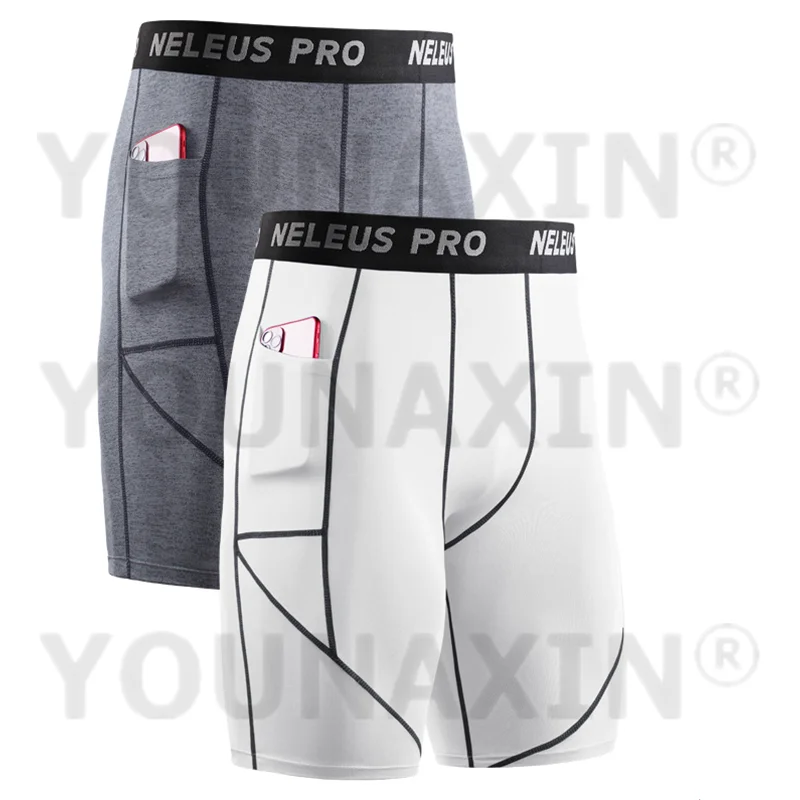 Men's Running Shorts Fitness Quick-drying Gym Tight Leggings Outdoor Basketball Base Layer Pant With Pocket M L XL 2XL 3XL 4XL