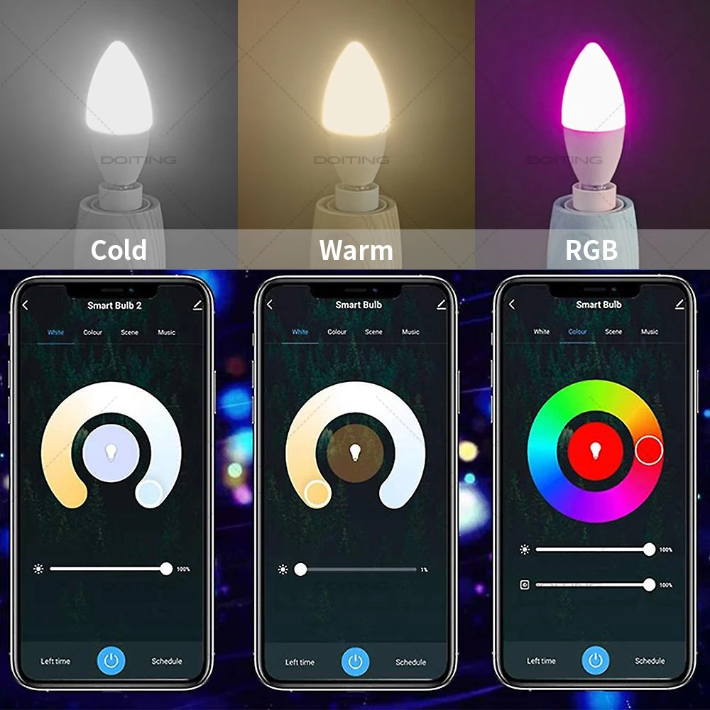 Tuya Smart Wifi Bluetooth Led Candle Light Bulb AC220V E27 E14 RGB Colorful Lamps 5W Works With Alexa Google Home Voice Control smart led light bulbs