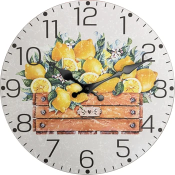 Orologio da parete in legno con motivo limone giallo alla moda e fresco Soggiorno Camera da letto Cucina Decorazione della casa Orologio da parete Orologio al quarzo silenzioso Regalo di festa 10 pollici 12 pollici 14 pollici 16 pollici (senza batterie) 1