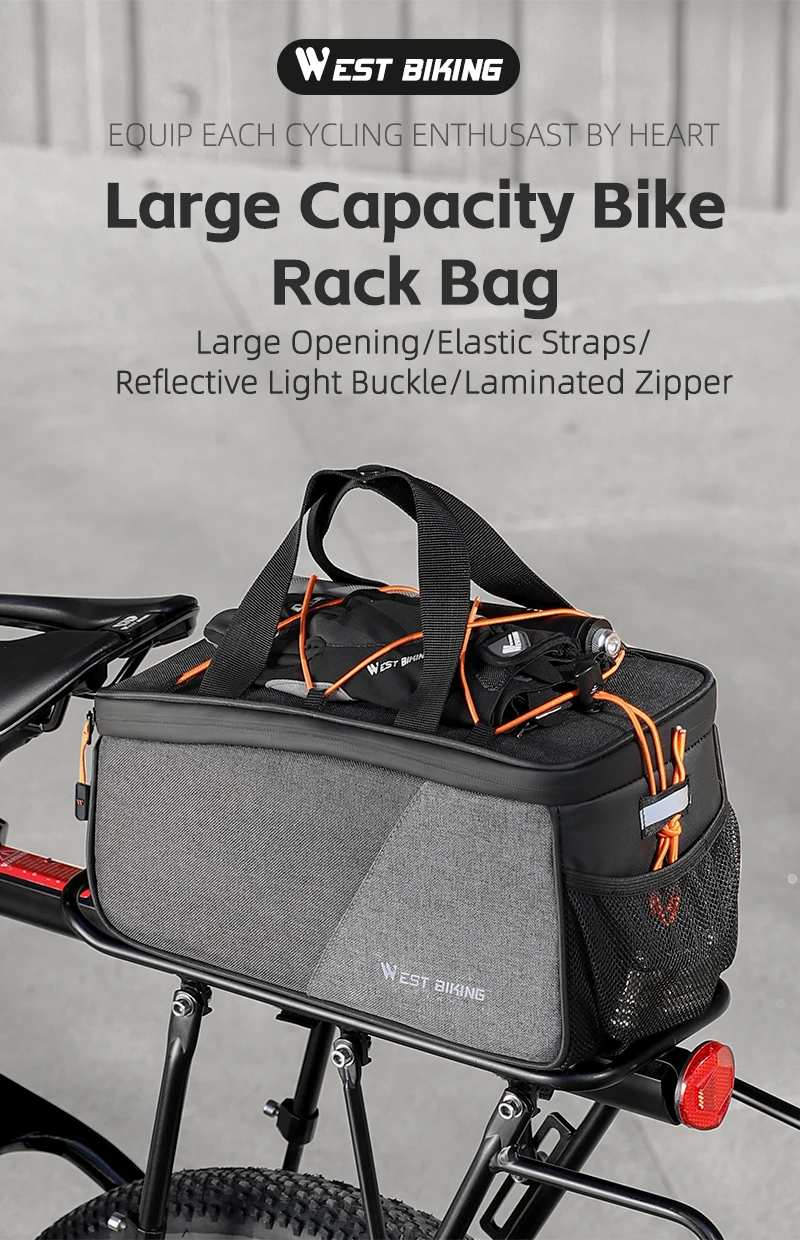 WEST BIKING 6L Robuste Fahrrad-Gepäckträgertasche mit Mehrfach-Taschen, Netzstoff und Elastischem Gurt für Outdoor-Bikepacking – Detail 1