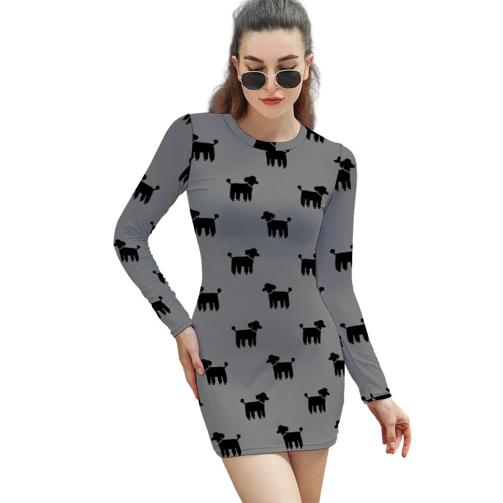 

Black Poodle(s) Long-Sleeved Sheath Dress elegant party dress for women 2024 Party dresses clothing women summer 2024