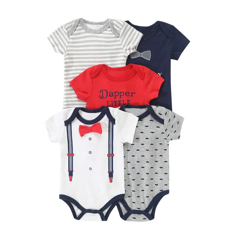 5Pcs Toddler Jumpsuit Sets Summer Autumn Baby Girls Newborn Cartoon Gentleman Dinosaur Romper Kids Clothes 0-1Y