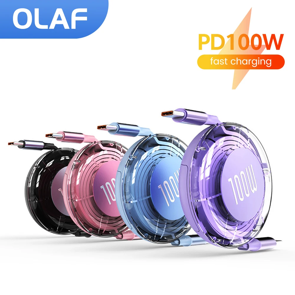 

Olaf Выдвижной кабель USB C 100 Вт Кабель для телефонов iPad быстрое зарядное устройство кабель для iPhone 15 Xiaomi Huawei USB Type C кабель для передачи данных