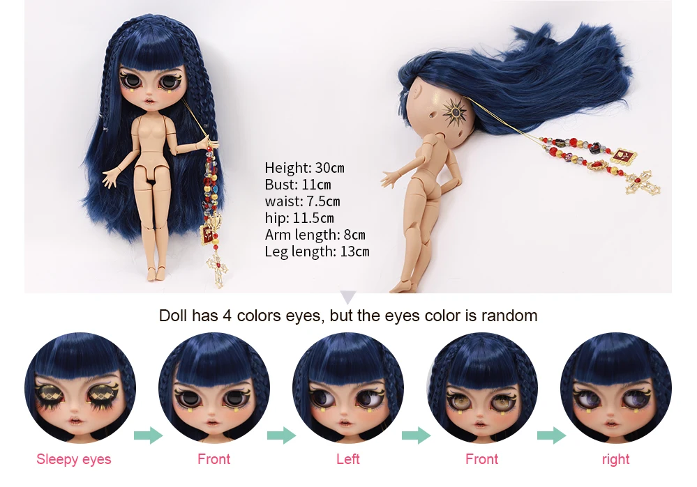 Neo Blythe Doll with Blue Hair, Tan Skin, Matte Smiling Face & Custom Jointed Body 2