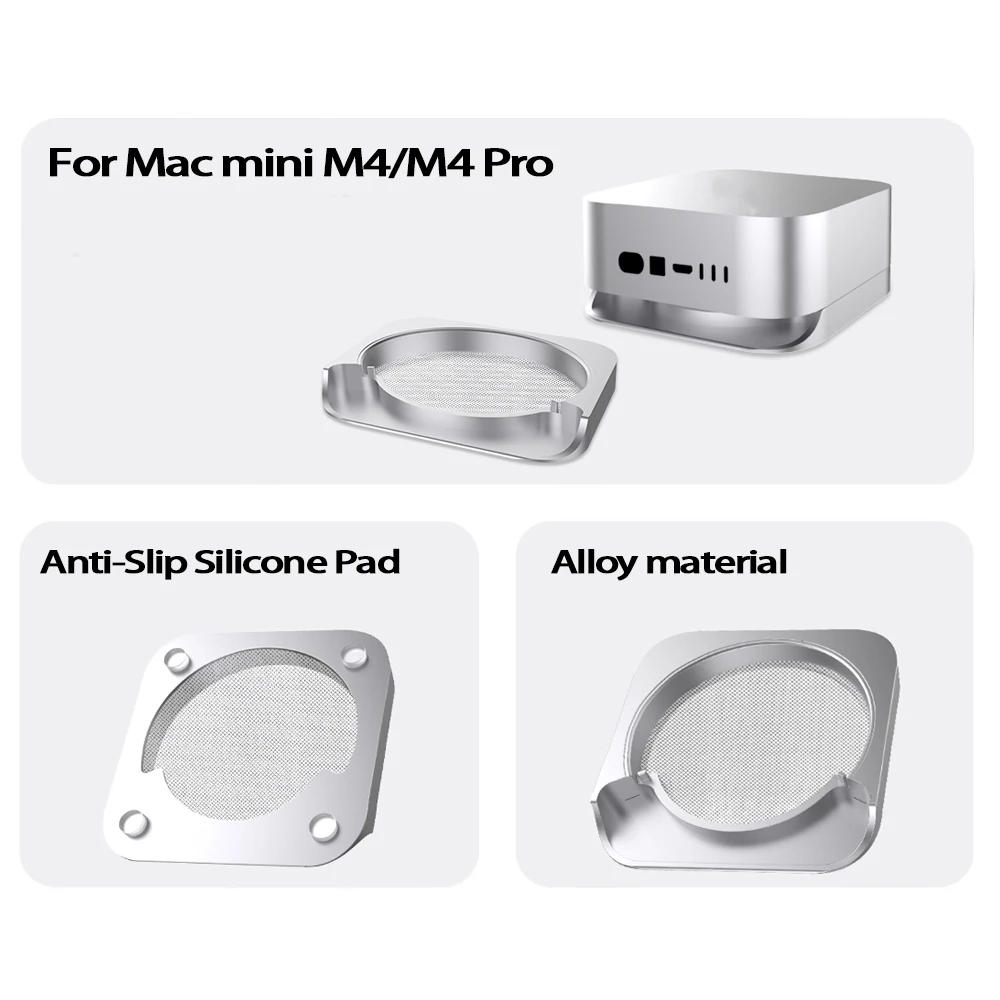 for Mac Mini M4 Aluminum Alloy Bracket Base for Mac Mini M4/M4 Pro Desktop Stand Dust and Heat Dissipation